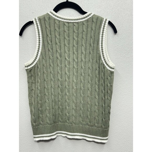 John Galt Brandy Melville V Neck Cable Knit Sweater Vest One size Sage Green - Picture 3 of 5